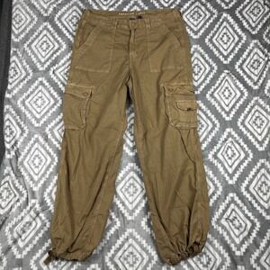 American Eagle Baggy Jogger Pants Womens 16 Brown Cargo Pockets Cotton Hiking